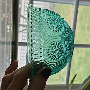 Pioneer Woman 2 Adeline Teal Embossed Glass Fruit/Dessert Bowls